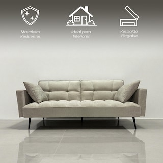 Foto 3 | Foto 3 | Sofá Cama Zen Gris Ilios Innova Moderno Con Respaldo Reclinable Dividido Patas Metálicas Y 2 Cojines Decorativos