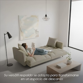 Foto 6 | Foto 6 | Sofá Cama Zen Gris Ilios Innova Moderno Con Respaldo Reclinable Dividido Patas Metálicas Y 2 Cojines Decorativos