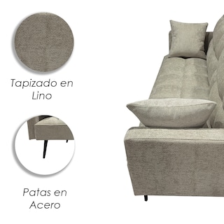 Foto 7 | Foto 7 | Sofá Cama Zen Gris Ilios Innova Moderno Con Respaldo Reclinable Dividido Patas Metálicas Y 2 Cojines Decorativos