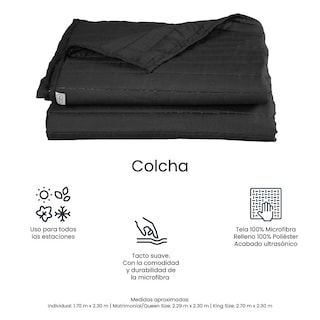 Foto 6 | Foto 6 | Colcha Trinity Color Negro Individual + Sábanas Basic + Almohada Osos