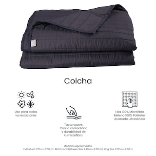 Foto 6 | Foto 6 | Colcha Trinity Color Azul Marino Queen Size + Sábanas Basic + 2 Almohadas Osos