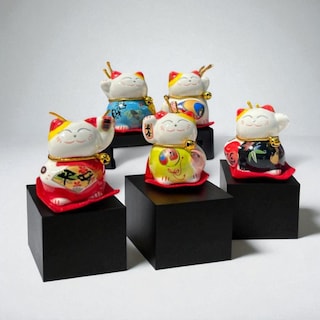 Foto 8 | Foto 8 | Set De 5 Mini Gatos De La Fortuna De Cerámica De 4 Cm