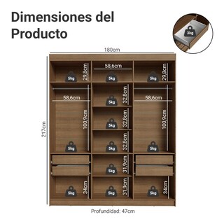 Foto 3 | Foto 3 | Ropero Closet Madesa Venus 6 Puertas 2 Espejos 180cm Mc 02