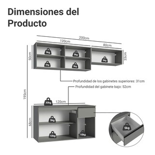 Foto 3 | Foto 3 | Cocina Integral Completa Modular Madesa Nice 200cm Gris 1