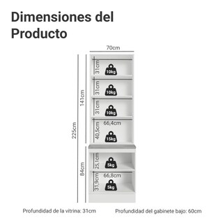 Foto 3 | Foto 3 | Kit Gabinete Bajo Con Armario De Vidrio Madesa Agata 70cm Bg