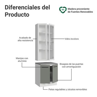 Foto 4 | Foto 4 | Kit Gabinete Bajo Con Armario De Vidrio Madesa Agata 70cm Bg