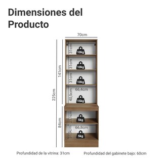 Foto 3 | Foto 3 | Kit Gabinete Bajo Con Armario De Vidrio Madesa Glamy 70cm Mn