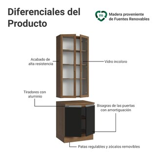 Foto 4 | Foto 4 | Kit Gabinete Bajo Con Armario De Vidrio Madesa Glamy 70cm Mn