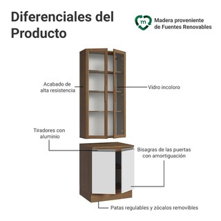 Foto 4 | Foto 4 | Kit Gabinete Bajo Con Armario De Vidrio Madesa Glamy 70cm Mb