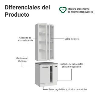 Foto 4 | Foto 4 | Kit Gabinete Bajo Con Armario De Vidrio Madesa Agata 70cm Bb