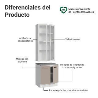 Foto 4 | Foto 4 | Kit Gabinete Bajo Con Armario De Vidrio Madesa Agata 70cm Bc