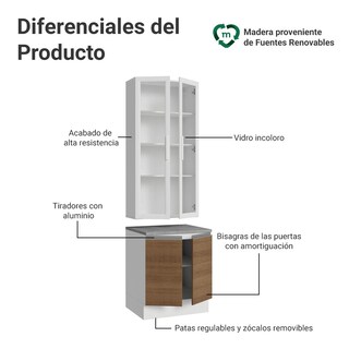 Foto 4 | Foto 4 | Kit Gabinete Bajo Con Armario De Vidrio Madesa Glamy 70cm Bm