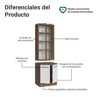 Foto 4 | Foto 4 | Kit Gabinete Bajo Con Armario De Vidrio Madesa Agata 70cm Mb