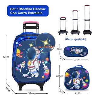 Foto 2 | Foto 2 | Mochila Escolar Set 3 Piezas Con Luz Ruedas Lochera Lapicera