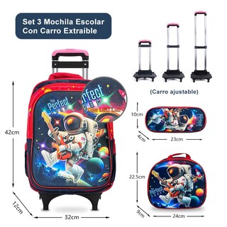 Foto 2 | Foto 2 | Set De 3 - Mochila Con Ruedas Y Luz, Lonchera Y Lapicera