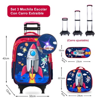 Foto 2 | Foto 2 | Set 3 Mochila Lonchera Lapicera Escolar Diseño Cohete