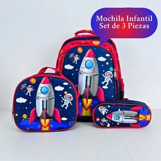 Foto 6 | Foto 6 | Set 3 Mochila Lonchera Lapicera Escolar Diseño Cohete
