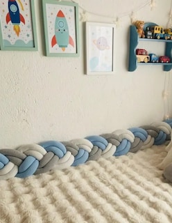 Foto 5 | Foto 5 | Protector Cuna Trenza 6 Tubos 2 Mts Bumper Bebe Azul Gris Liso Azul Acero