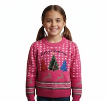 Suéter Navideño Navidal Con Bordado De Pinos Navideños Tejido Premium Infantil para niña