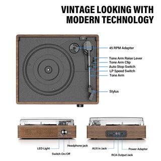 Foto 2 | Foto 2 | Tocadiscos Cotsoco Para Vinilo Bluetooth 3 Velocidades Madera Marrón - Venta Internacional.