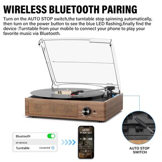 Foto 3 | Foto 3 | Tocadiscos Cotsoco Para Vinilo Bluetooth 3 Velocidades Madera Marrón - Venta Internacional.