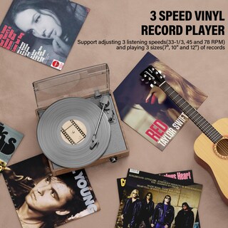 Foto 5 | Foto 5 | Tocadiscos Cotsoco Para Vinilo Bluetooth 3 Velocidades Madera Marrón - Venta Internacional.