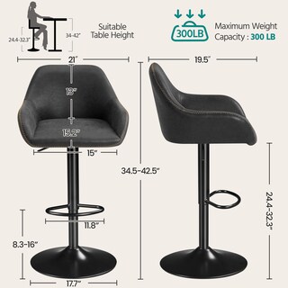 Foto 3 | Foto 3 | Set De 2 Taburetes De Barra Yaheetech Giratorios En Cuero Pu Negro - Venta Internacional.