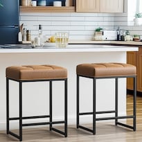 Juego De 2 Taburetes De Bar Yaheetech 60 Cm Altura De Mostrador Color Marrón - Venta Internacional.