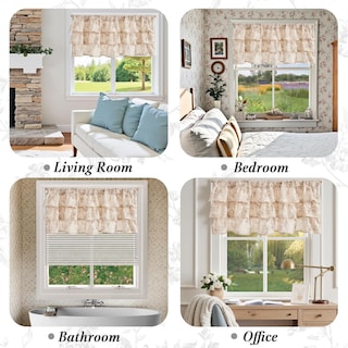 Foto 4 | Foto 4 | Cortina Jinchan Con Volantes Y Estampado Floral Visillo De Lino 127x46 Cm Taupe - Venta Internacional.