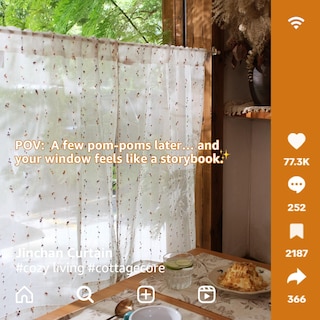 Foto 6 | Foto 6 | Cortinas De Cocina Jinchan Semitransparentes Con Mini Pompones De Voile De 60 Cm - Venta Internacional.