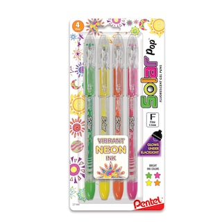 Foto 1 | Foto 1 | Bolígrafo De Gel Pentel Solar Pop Neón 0.6mm Línea Fina Paquete De 4 - Venta Internacional.