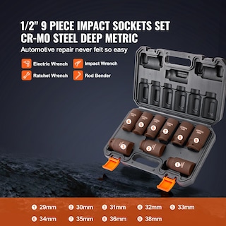 Foto 3 | Foto 3 | Juego De Enchufes Vevor 1/2 Drive 9 Piezas De Profundidad 29-38 Mm Con Funda - Venta Internacional.