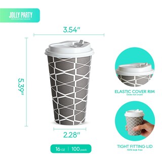 Foto 2 | Foto 2 | Juego De 100 Tazas De Café Desechables Jolly Party De 16 Onzas Con Tapas - Venta Internacional.