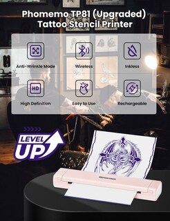 Foto 2 | Foto 2 | Impresora De Plantillas Para Tatuajes Phomemo Tp81 Bluetooth Con 10 Hojas De Transferencia - Venta Internacional.