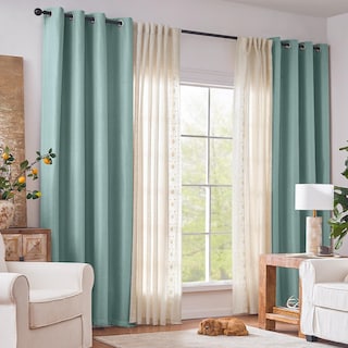 Foto 7 | Foto 7 | Cortina Jinchan Texturizada De Lino Para Oscurecer Habitaciones 214x213 Cm Aqua - Venta Internacional.