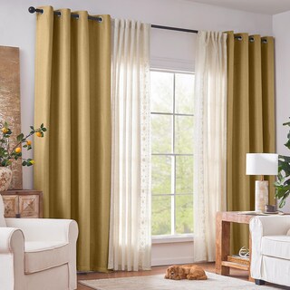 Foto 6 | Foto 6 | Cortina Jinchan Texturizada De Lino Para Oscurecer Habitaciones 213x213cm Amarilla - Venta Internacional.