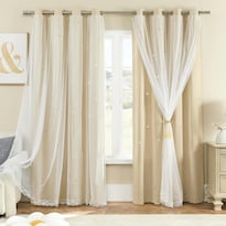 Cortinas Xidi Beige Con Estrellas Recortadas Con Láser Para Dormitorio - Venta Internacional.