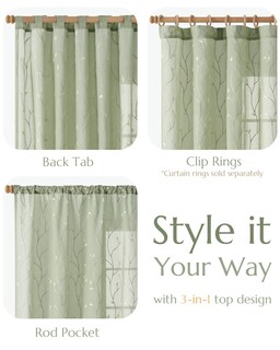 Foto 4 | Foto 4 | Cortinas Transparentes Jinchan Verde 160x160cm Para Dormitorio Y Sala - Venta Internacional.