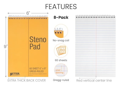 Foto 2 | Foto 2 | Steno Pads Better Office Products En Espiral 6 X 9 Pulgadas 60 Hojas - Venta Internacional.