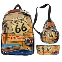 Set De Mochilas Route 66 Satchel 3d Para Niños Y Escuelas 3 Piezas - Venta Internacional.