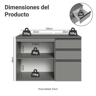Foto 3 | Foto 3 | Gabinete De Baño Suspendido Madesa Nice 100cm Gris