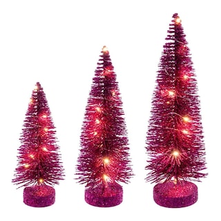 Foto 1 | Foto 1 | Set De Árboles De Cepillo De Botella Vickerman Rosa Fucsia Iluminados 20-25-30 Cm - Venta Internacional.