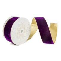 Cinta De Terciopelo Vickerman Morada Con Respaldo Dorado 2.5 Cm X 10 M - Venta Internacional.
