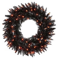 Corona Navideña Vickerman Abeto Negro 24 Cm Con Luces Led Naranja - Venta Internacional.