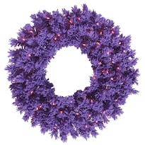 Corona Navideña De Abeto Púrpura Artificial Vickerman Flockeada De 24 Pulgadas - Venta Internacional.