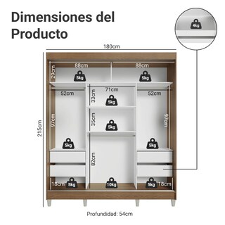 Foto 3 | Foto 3 | Ropero Closet Madesa Reno 3 Puertas 2 Espejos Con Pies M 02