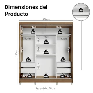 Foto 3 | Foto 3 | Ropero Closet Madesa Reno 3 Puertas 1 Espejo Con Pies Mm 02