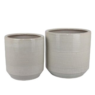 Foto 1 | Foto 1 | Conjunto De Macetas Benzara Gloria Redondas De Cerámica Blanca Texturizada De 38 Cm - Venta Internacional.