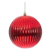 Adorno Vickerman Bola Roja Brillante Con Líneas Verticales 6 Cm Paquete De 4 - Venta Internacional.