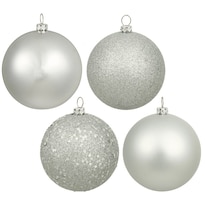Set De Adornos Navideños Vickerman Plateado Bolas De 6'' Con 4 Acabados - Venta Internacional.